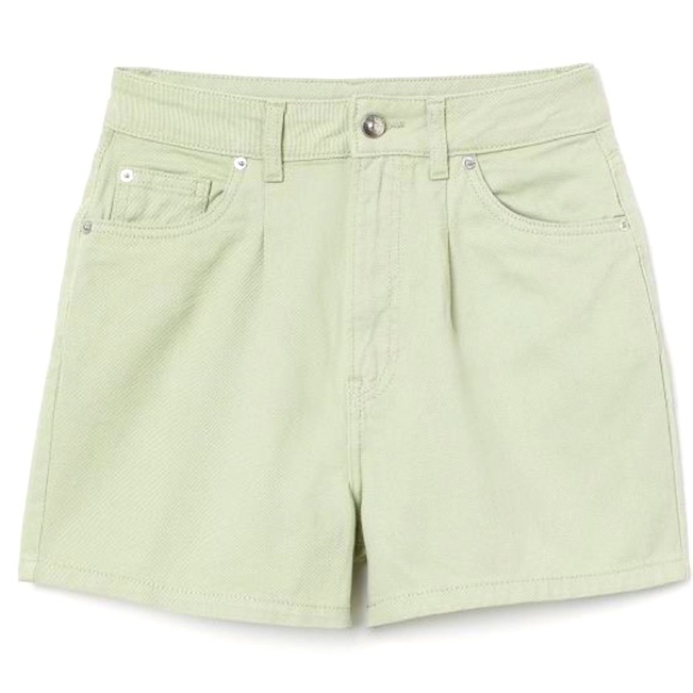 High-Waisted Light Green Twill Shorts